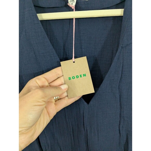 New Boden Eve Double Cloth Navy Cotton Pockets Layered Midi Dress Sz 20-22 - Picture 5 of 9